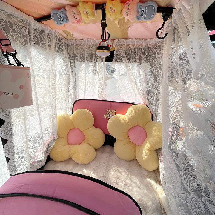 【魔术贴款】  法式珍珠纱帘免打孔蕾丝门帘隔断帘子凤尾花刺绣纱帘