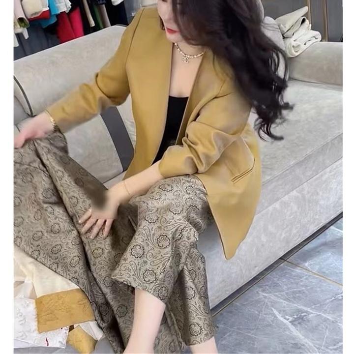 2025春夏新款高级感洋气西装外套印花阔腿裤时尚女