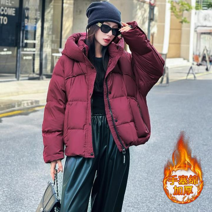 韩版百搭休闲面包服短款棉服女2024年秋冬季新款连帽加厚宽松外套