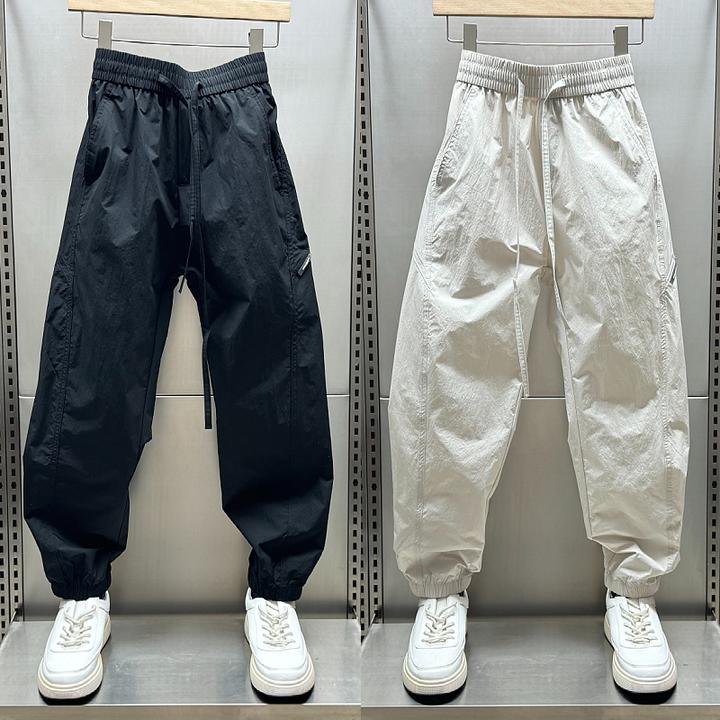 2025夏季新款网眼拼接休闲裤速干薄款运动裤男潮牌宽松九分束脚裤