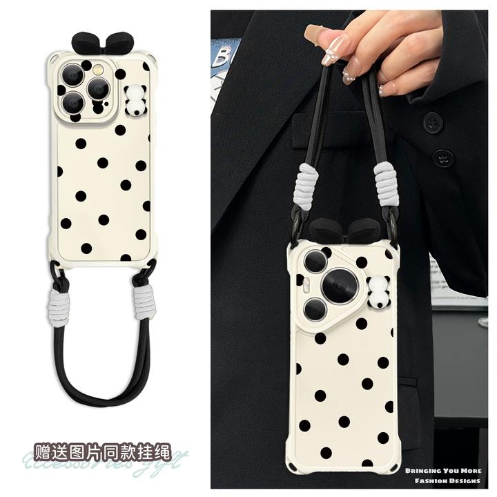 适用于苹果16华为OPPO小米VIVO高级感创意四角挂绳手机壳YA0035