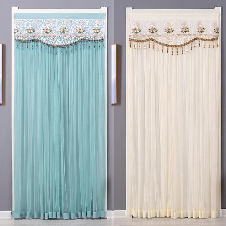 客厅冷气遮光蕾丝门帘挡风帘免打孔卧室卫生间夏季防蚊虫隐私款