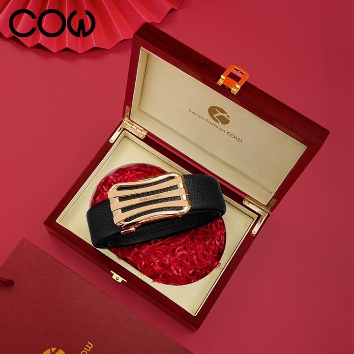 法国COW休闲风男简约风商务皮带礼盒装休闲奢侈时尚真皮高档腰带