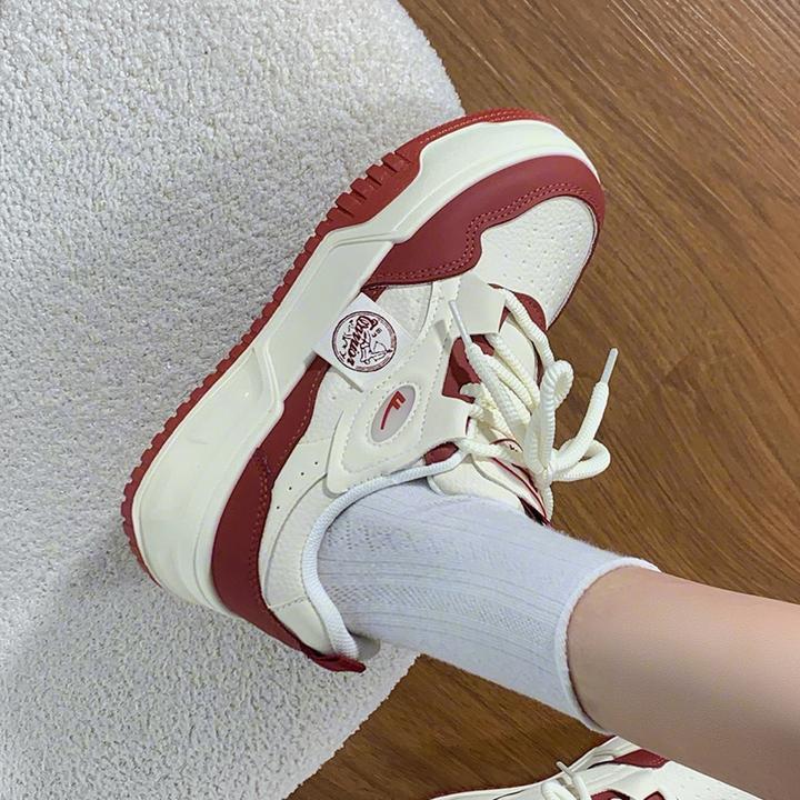 回力酒红面包鞋女厚底韩版板鞋2025新款爆款ins潮时尚百搭小白鞋