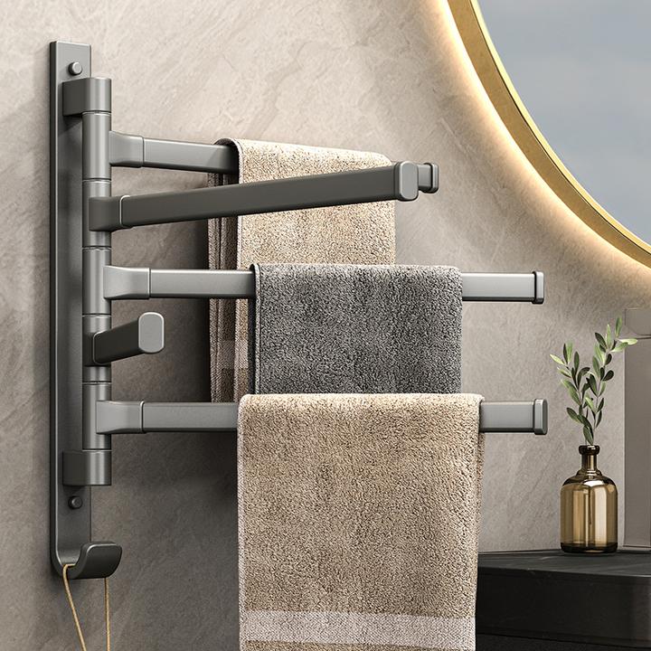 旋转毛巾架卫生间免打孔多杆浴巾收纳挂架壁挂式浴室转角毛巾挂杆