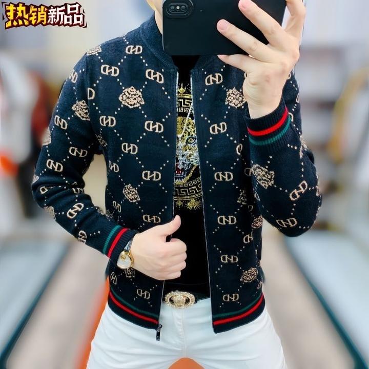 高品质2024新款男士针织毛衣提花不起球不褪色修身帅气百搭外套