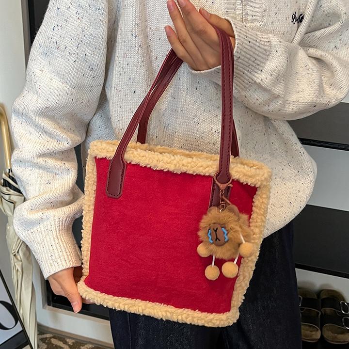 磨砂毛绒大容量包包女2024秋冬新款手提水桶包时尚洋气通勤子母包