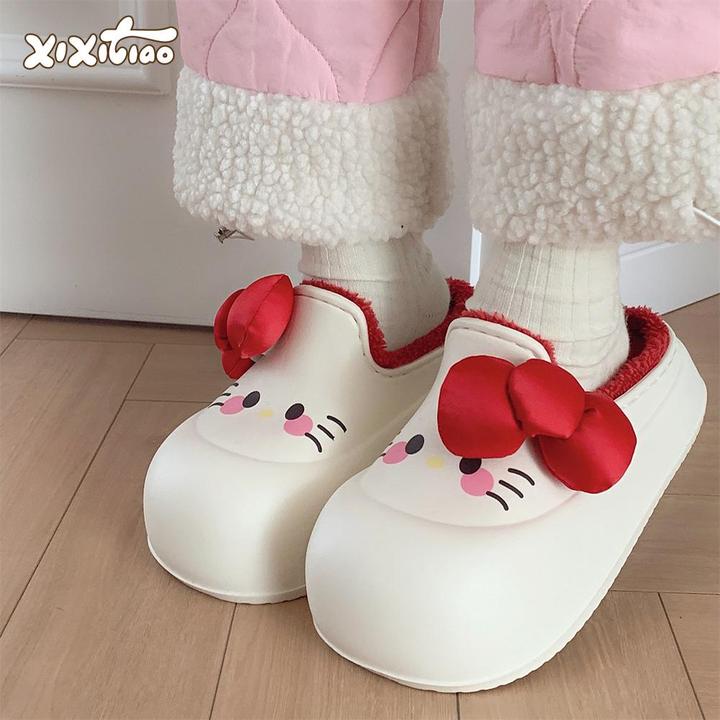 细细条 少女心可爱小兔子厚底棉拖鞋秋冬时尚外穿家居EVA防水棉鞋