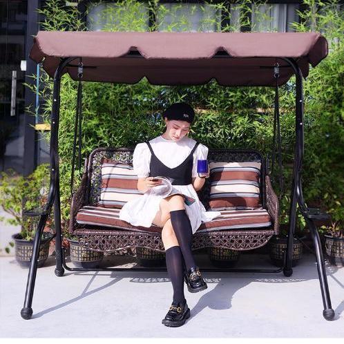 阳台秋千户外花园摇床秋千椅室外庭院成人摇椅铁艺遮阳室内外吊椅