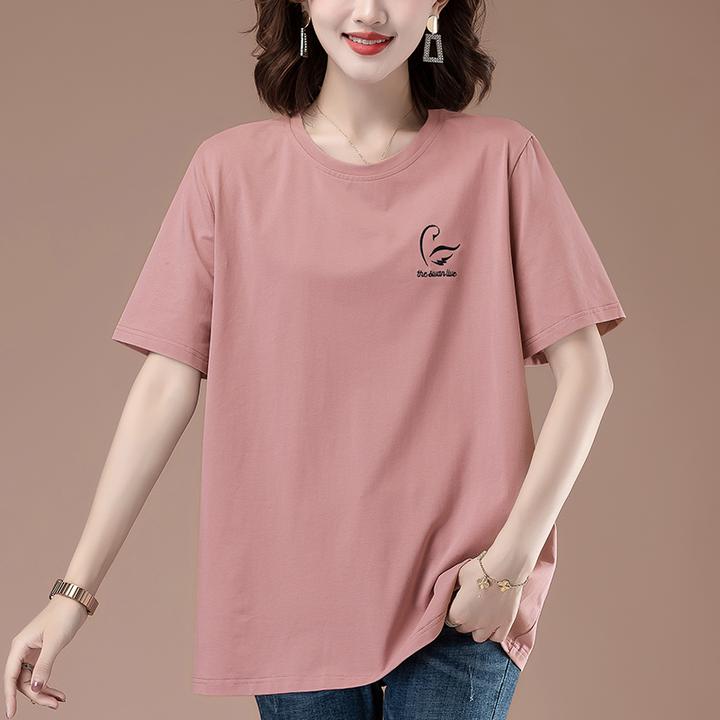 胖妈妈纯棉短袖t恤女宽松加肥加大码遮肚子上衣中老年夏季T恤汗衫