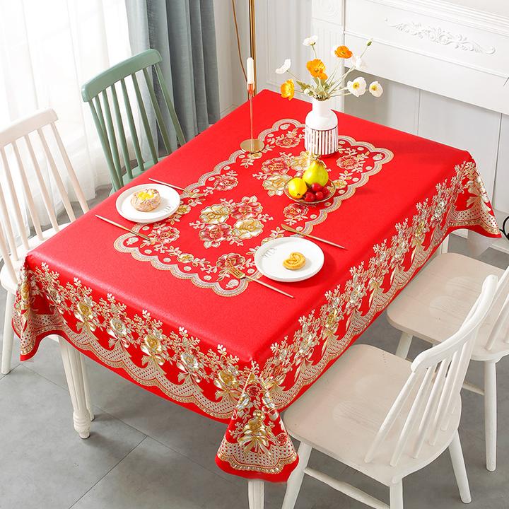【中国红】90*150家用桌布PVC防水防油防烫免洗长方形桌台布茶几布