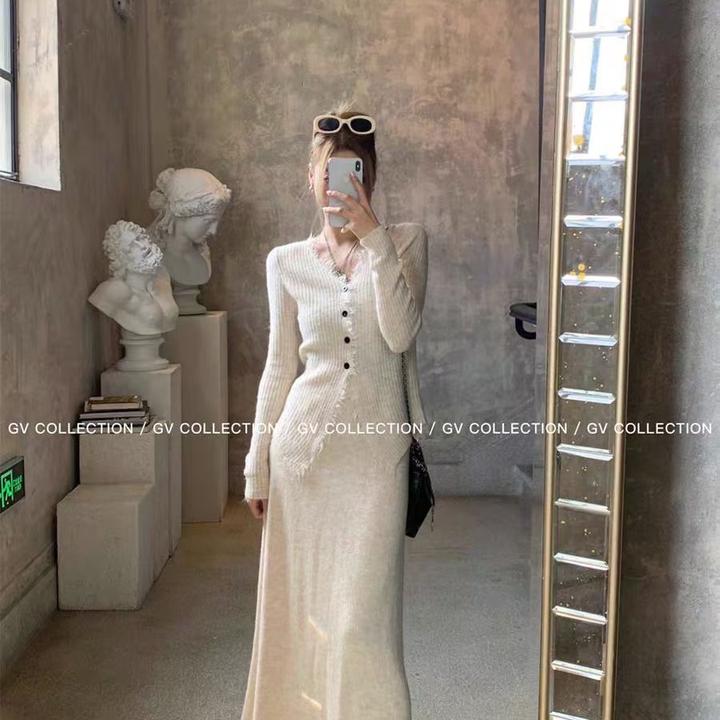 2024新款高级感慵懒风针织连衣裙女早秋半身裙长裙入秋穿搭一整套
