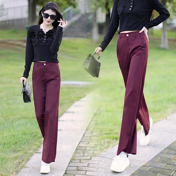 安可拉红时尚休闲裤2024秋季新款窄版显瘦阔腿裤女气质百搭洋气裤