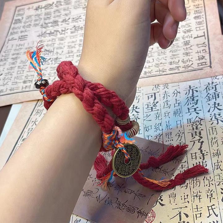 铜合金手链 新中式山鬼花钱手链民族风藏式情侣手绳国风百搭手饰