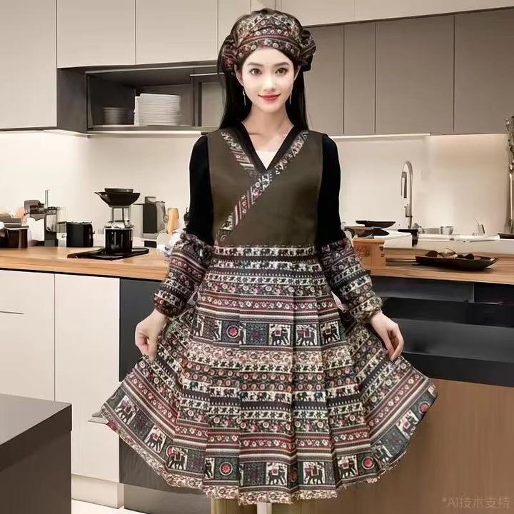 新款复古马面裙款防油围裙防污家用做饭餐厅酒店时尚工作服定制