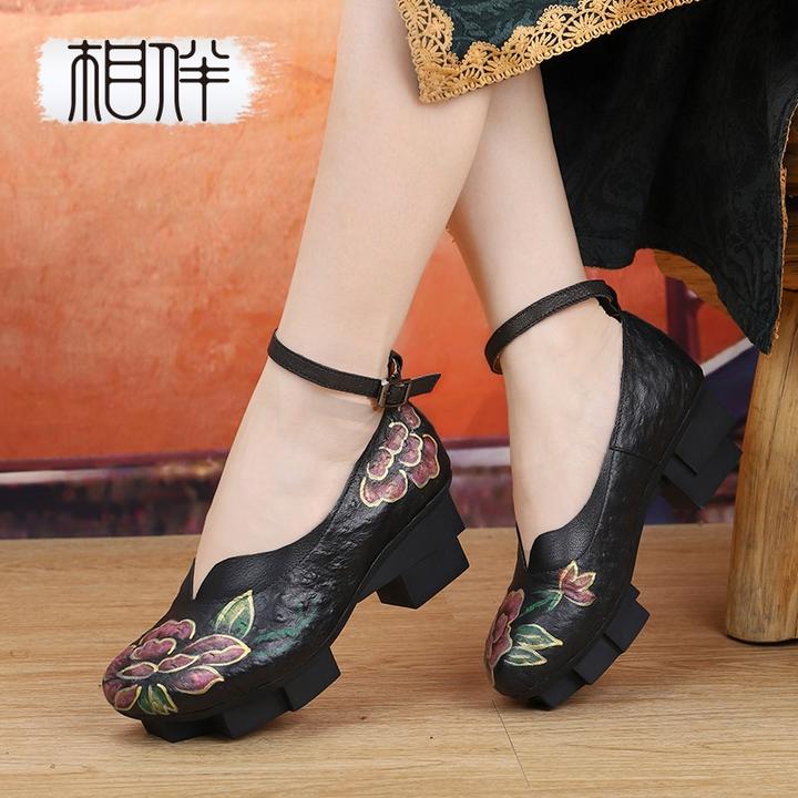 相伴【洛阳牡丹】软底浅口复古单鞋百搭民族风高端牡丹鞋子52395