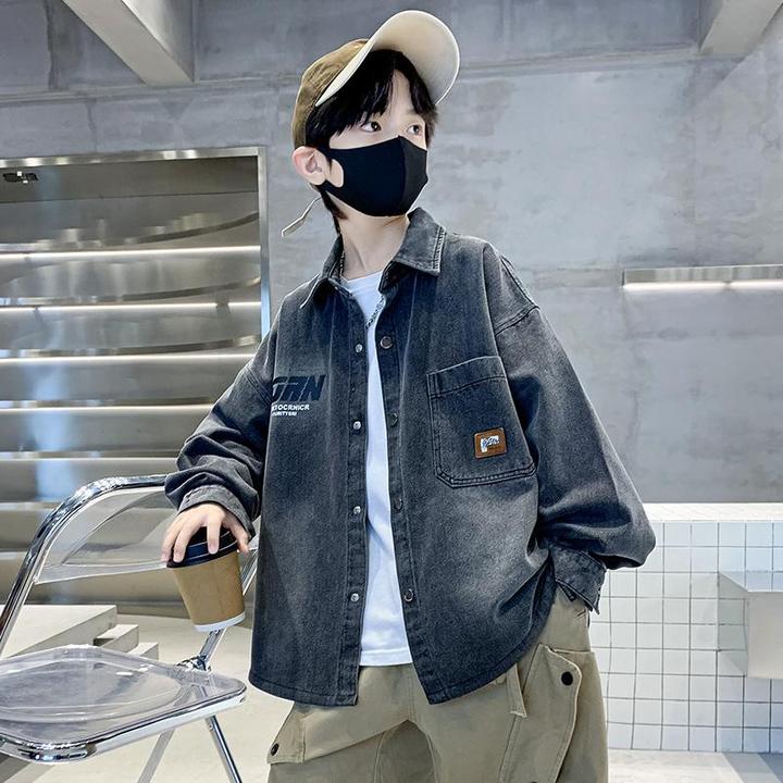 男童牛仔衬衫春秋款2024新款中大童长袖男孩秋季儿童秋装衬衣外套