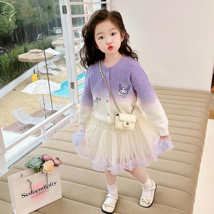 女童凸凸裙套装库洛米春秋款2024新款儿童装秋季女孩秋装洋气时髦