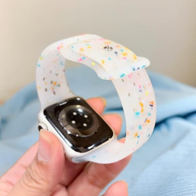 适用苹果手表表带applewatch9彩屑洞洞透气iwatch8/7液体硅胶表带