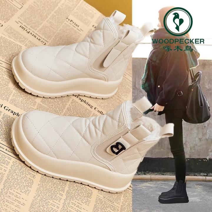 啄木鸟厚底雪地靴女款2024秋冬新款防滑棉靴加绒加厚保暖棉鞋女鞋