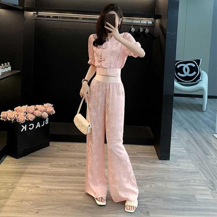 小香风时尚减龄休闲运动套装女夏季2024新款短袖新中式气质两件