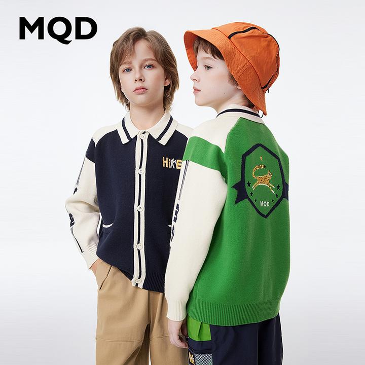 MQD童装儿童开衫毛衣24春新款撞色翻领学院风针织外套9441W0701