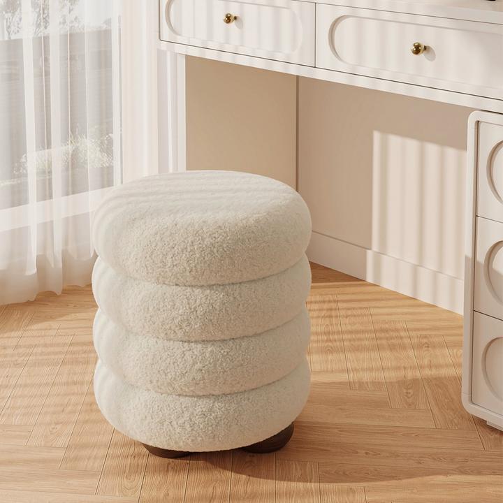 奶油风化妆凳轻奢凳子高级感梳妆凳女生卧室凳子梳妆台圆凳