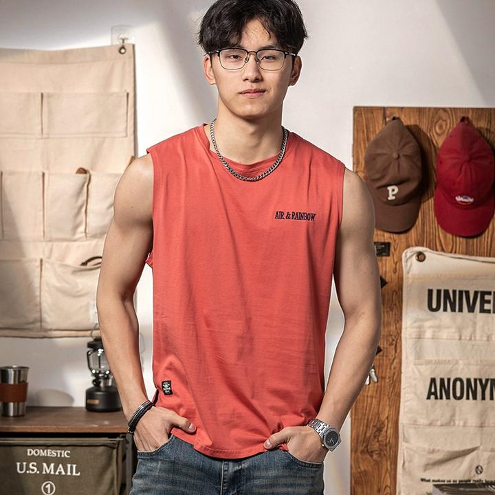 美式复古纯棉无袖大码背心T恤男夏季薄款穿搭透气运动跨栏汗背心