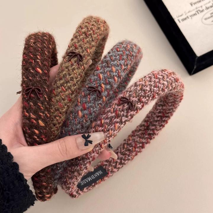 韩系复古秋冬千鸟格混彩小香风高颅顶发卡头箍女装配饰原创设计合