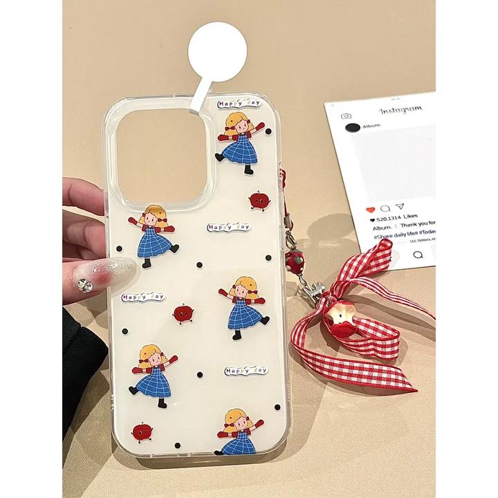 适用蓝格子群女孩16/15iphone/14promax高级手机壳12/13双层大孔