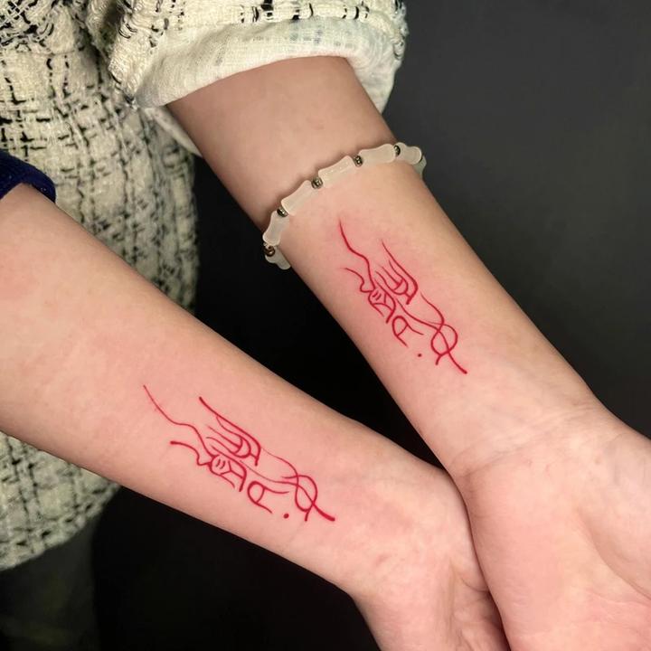 新款如愿纹身贴红色中式手腕遮疤情侣款防水持久高颜值小清新辣妹