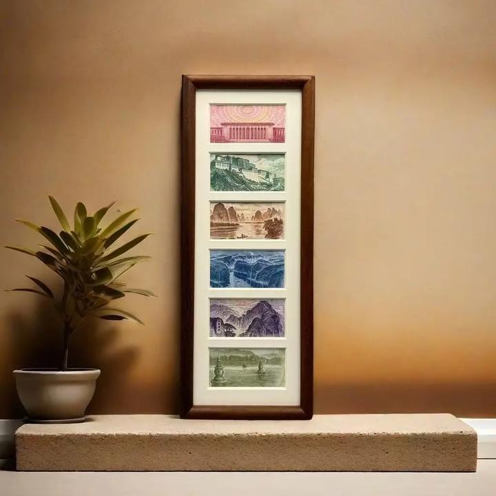 荞芬山水画相框摆台桌面摆件钱币人民币装饰吉祥如意个人用品