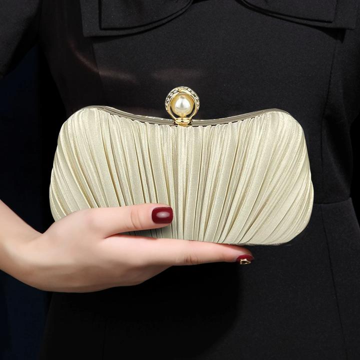 时尚褶皱宴会手拿包珍珠手提小包包名媛旗袍礼服晚宴包喜婆婆婚包