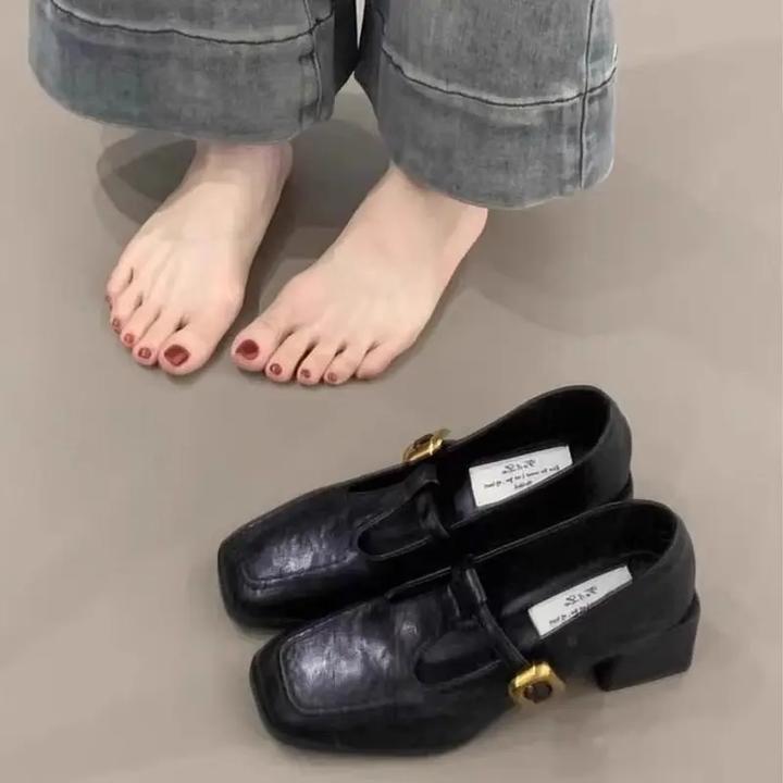 【奥莱专柜】2025年新款纯色方头舒适一脚蹬单鞋女透鱼嘴高跟凉鞋