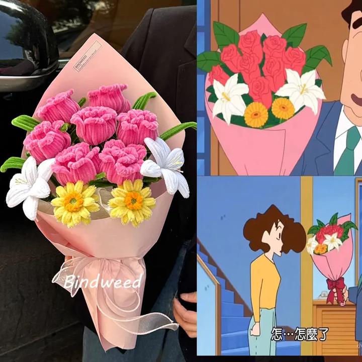 广志的花送美伢的花束同款粉色DIY扭扭棒生日浪漫玫瑰送女生.C247