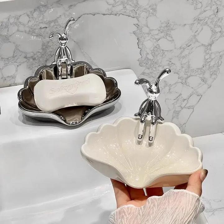 轻奢贝壳肥皂盒家用免打孔卫生间高档多功能浴室香皂盒沥水置物架