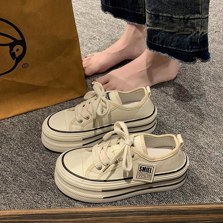 新百伦万达撤柜厚底帆布饼干鞋女2025年春夏新款显脚小休闲板鞋薄
