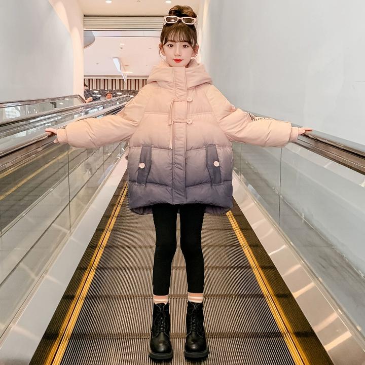 女童棉服冬季洋气2024新款加厚儿童装衣大童渐变色棉袄外套