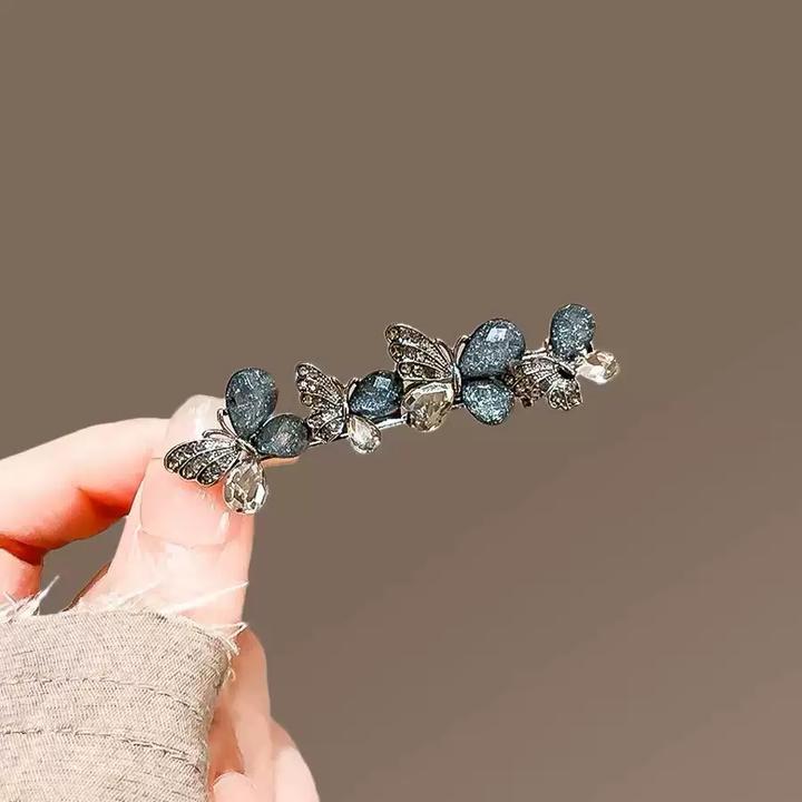 高级感时尚琉璃水钻蝴蝶发夹女生新款侧边刘海夹子简约碎发鸭嘴夹