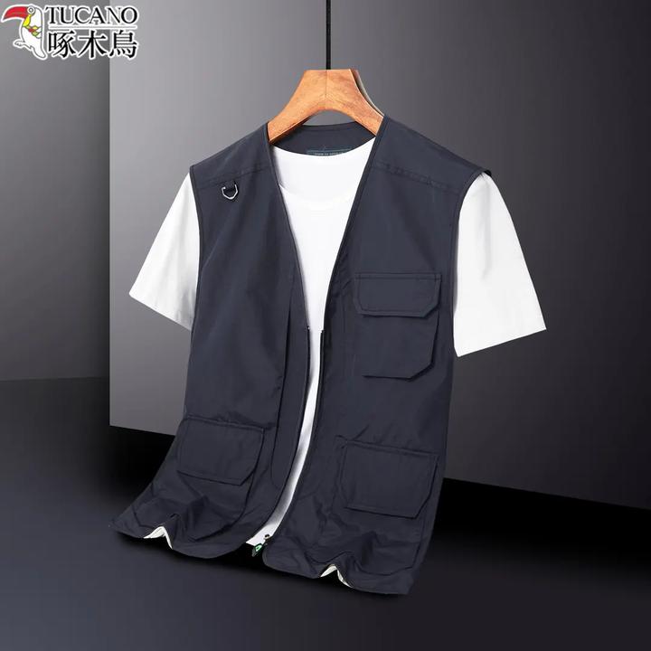 TUCANO/啄木鳥新款夏季帅气时尚都市男无领薄款透气马甲背心拼接