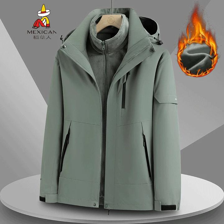 稻草人秋冬季时尚新款男士户外休闲款加绒加厚保暖夹克登山冲锋衣