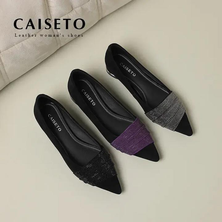 真皮/2.5cm 2025春秋浅口舒适法式水钻气质尖头软底女鞋25D352