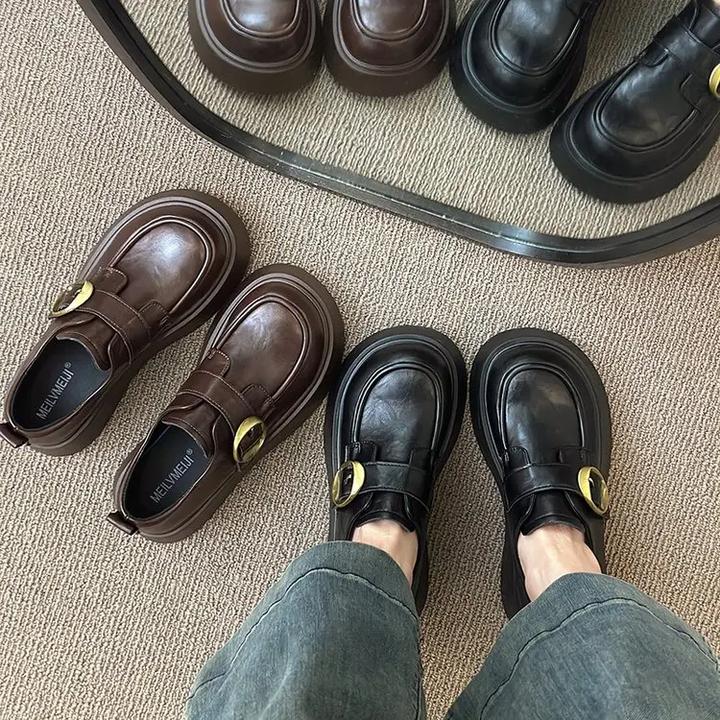 【现货+运费险】复古扣春秋单鞋一脚蹬乐福鞋英伦风圆头百搭时尚鞋