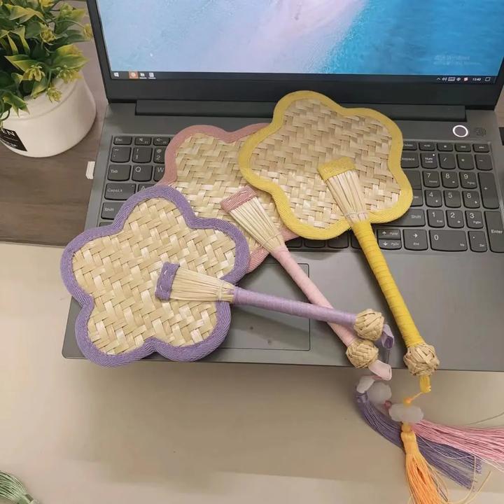 『花形蒲扇』夏季公主迷你手工网红长柄家用耐用麦秆扇可爱竹编花