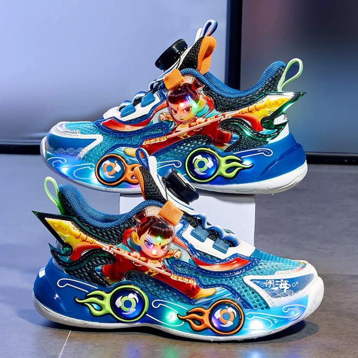 ABC哪吒男童鞋子单网鞋夏季2025新款网面透气儿童运动老爹鞋发光