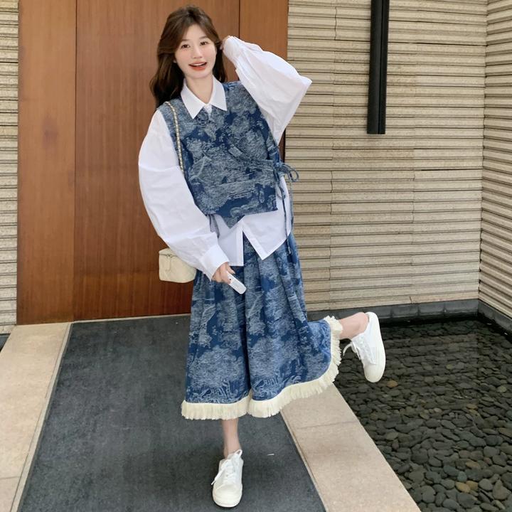 新中式刺绣牛仔套装裙女春季新款高级感独特马甲半身裙两件套