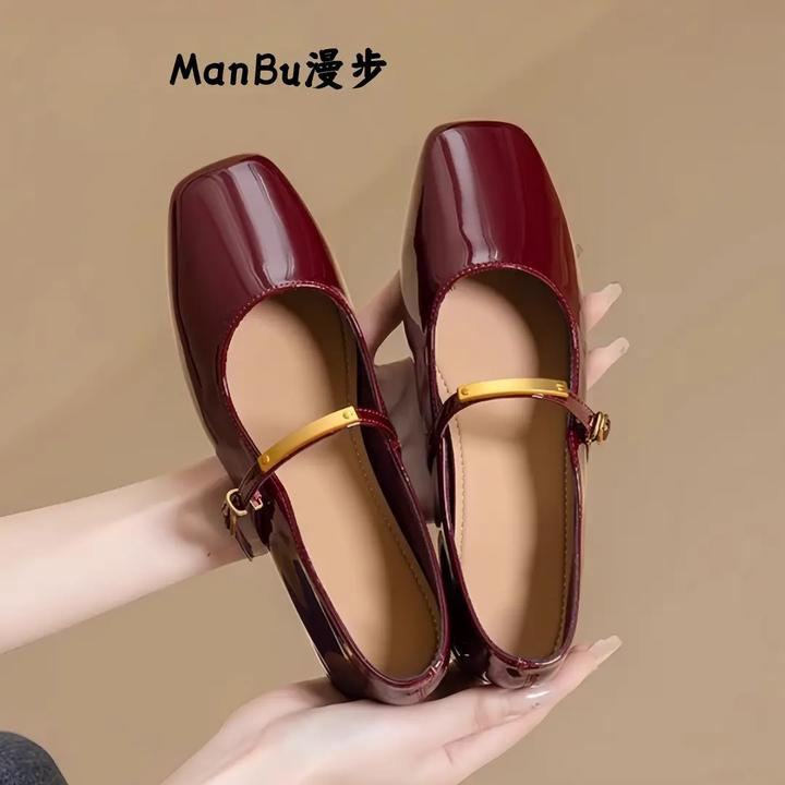 ManBu~复古赫本风浅口小皮鞋2025年春季新款舒适优雅玛丽珍女单鞋