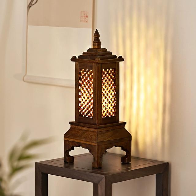 异丽东南亚卧室实木床头灯氛围灯泰国中式复古手工竹编装饰台灯