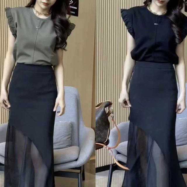 设计感名媛气质网纱拼接半身裙女夏高腰别致遮胯显瘦包臀鱼尾裙子