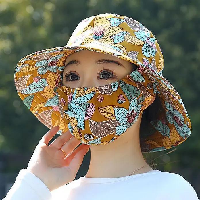 新款防晒帽子女遮阳帽口罩一体夏季紫外线透气防尘遮脸户外A086